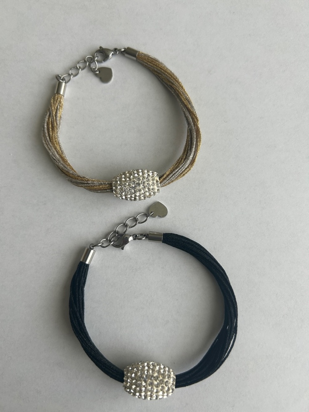 Set of 2 Stainless Steel Multistrand Crystal Bead Bracelet